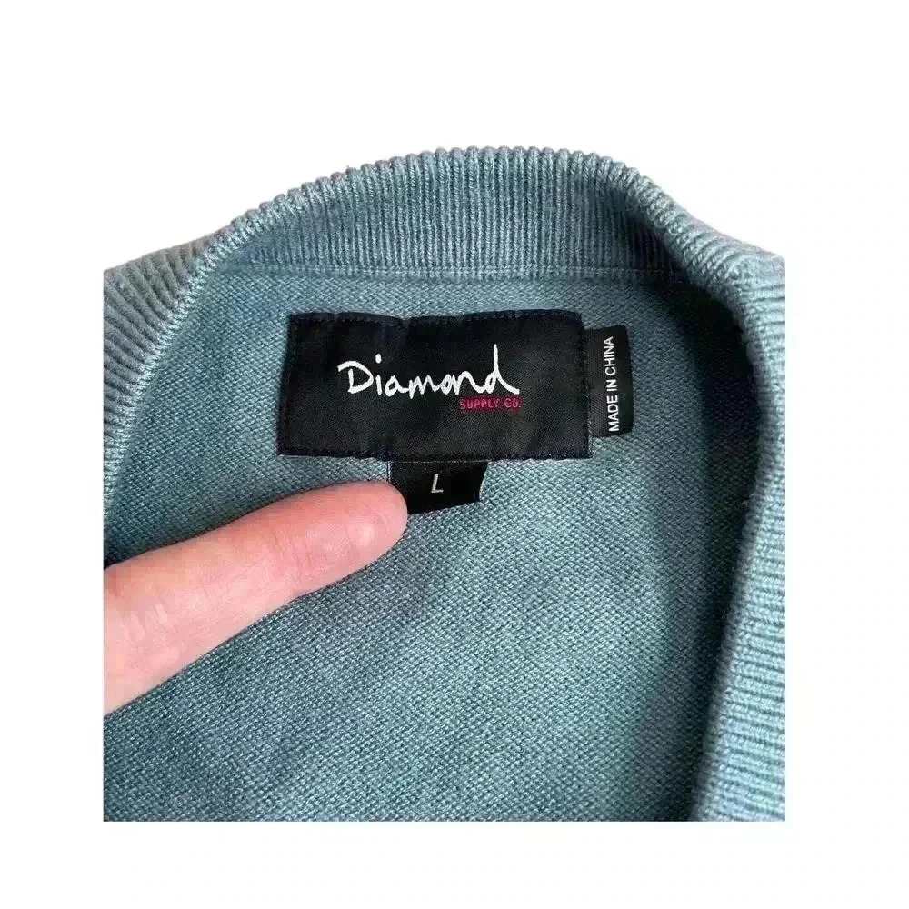 Diamond Supply Co Mens Large Crewneck Sweater Y2K Skater Blue Floral Logo - Picture 5 of 9